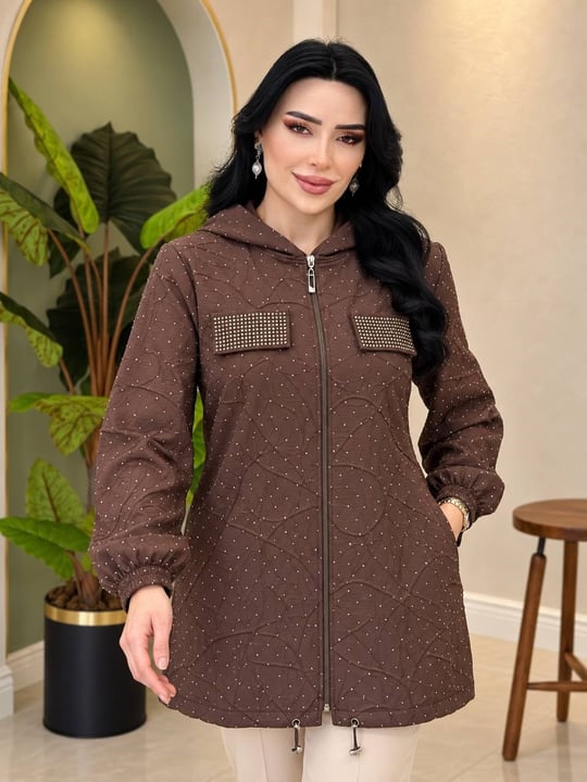 Taşlı Jakarlı Giy-Çık 1234 T-26 Kahverengi