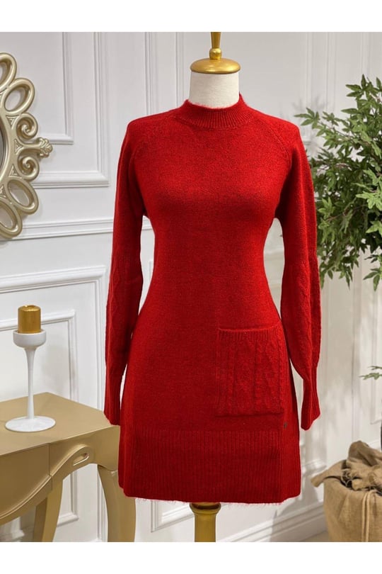 Tek Cep Yumoş Tunik 7093-Kırmızı