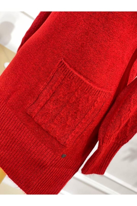 Tek Cep Yumoş Tunik 7093-Kırmızı