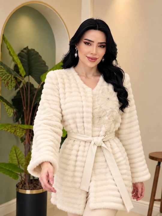 Tek Omuz İşleme Angora Kap 9040 T-26 Ekru