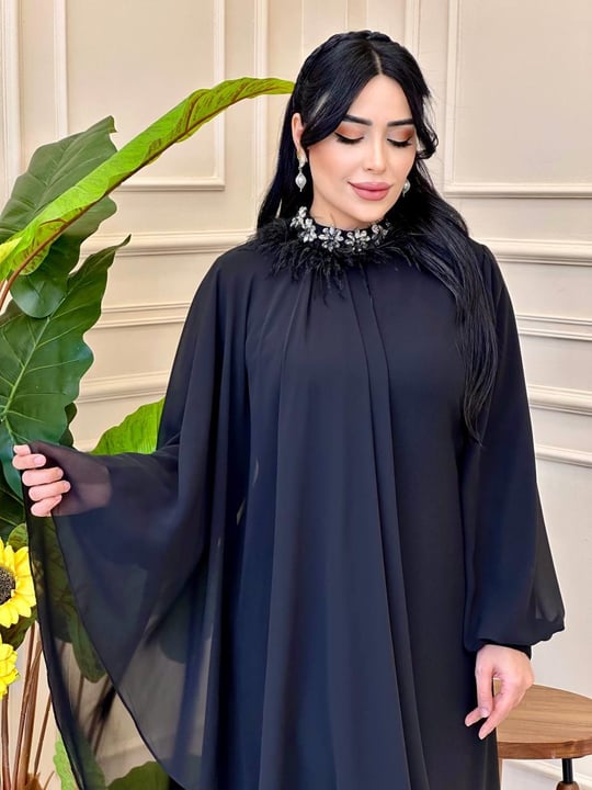 Tek Omuz Pelerin Krep Elbise 4693 E-025 Siyah