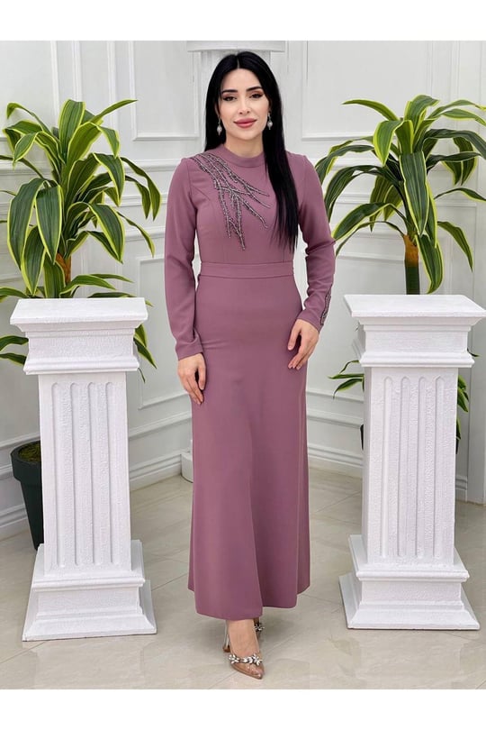 Tek Omuz Taş Elbise 598-Purdra