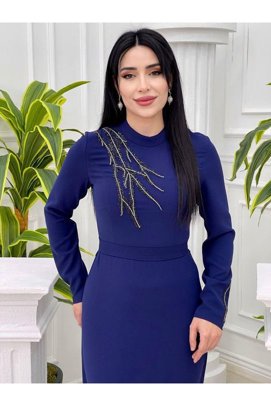 Tek Omuz Taş Elbise 598-Saks