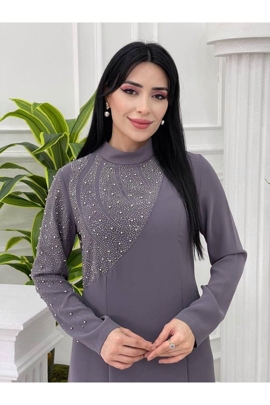 Tek Taraf İşleme Elbise 5104-Gri