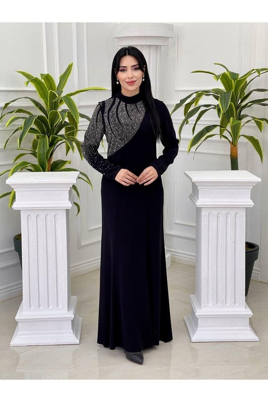 Tek Taraf İşleme Elbise 5104-Siyah