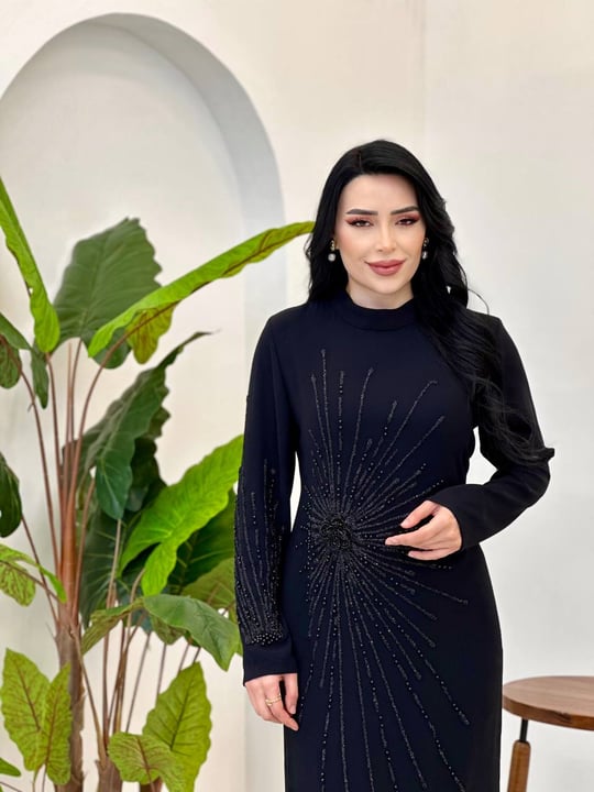 Tek Taraf İşleme Suzanna Elbise 115 T-26 Siyah