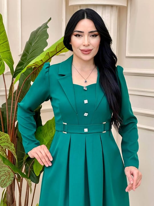 Toka Detay Cepli Elbise 0422 t-24 Yeşil
