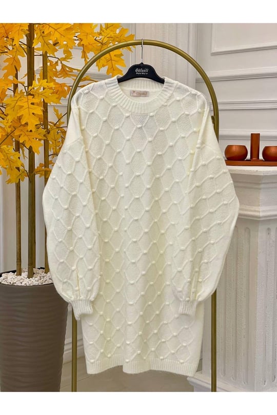 Tomurcuk Desen Tunik 7601-Beyaz