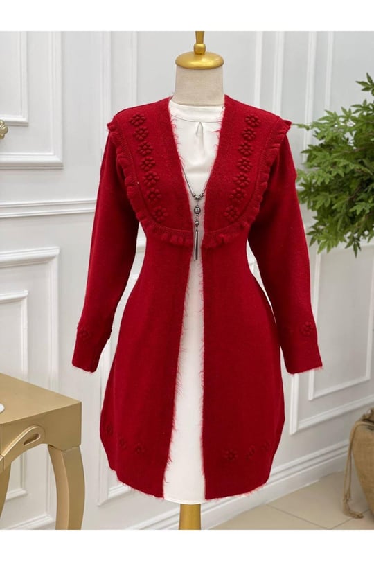 Tomurcuk Yumoş Hırka 7136-Bordo