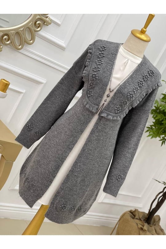Tomurcuk Yumoş Hırka 7136-Füme