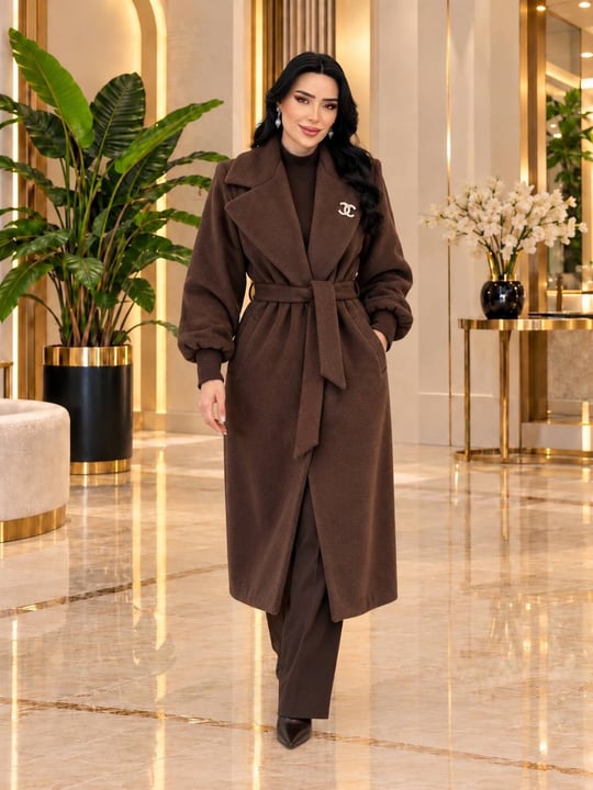 Triko Manşet Bağlamalı Kaban 140278 T-26 Kahverengi