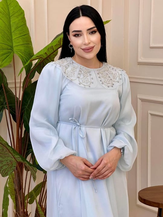 Tül İşleme Bebe Yaka Elbise 1521 E025 Mavi