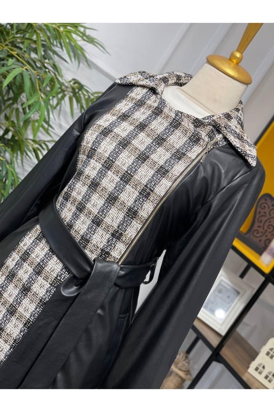 Tüvit Geçişli Deri Kaban 7043-Bej
