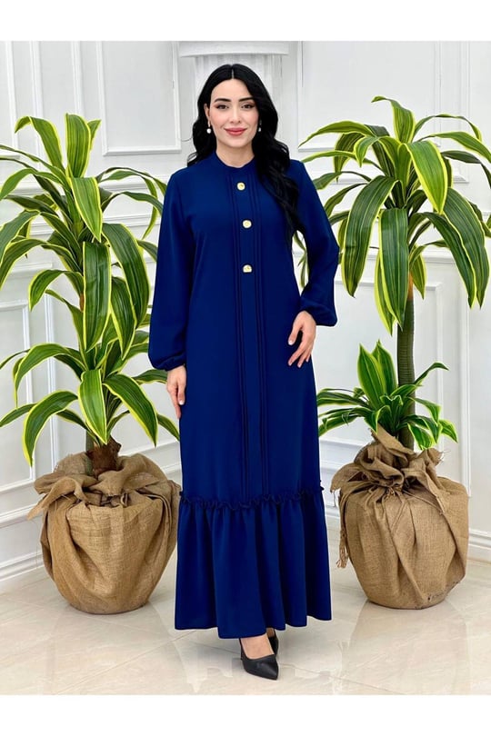 Üç Düğme Krek Elbise 5303-Saks
