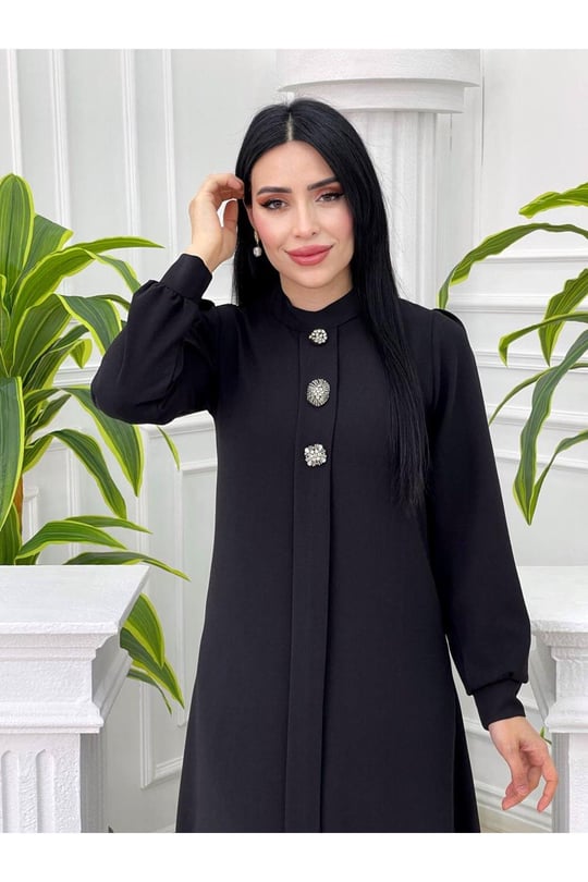 Üç Taş Kemerli Elbise 1260-Siyah