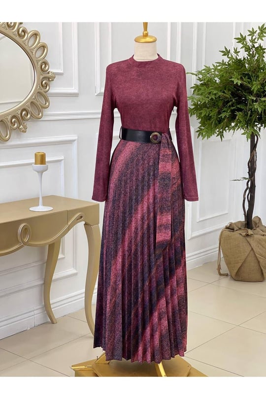 Varaklı Elbise 3194-Rose