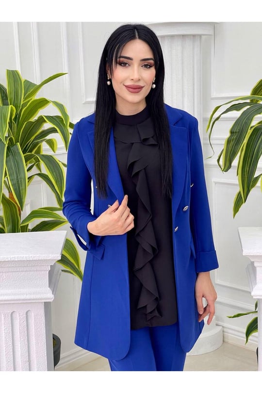 Volan Gömlek Ceketli Takım 7015-Saks