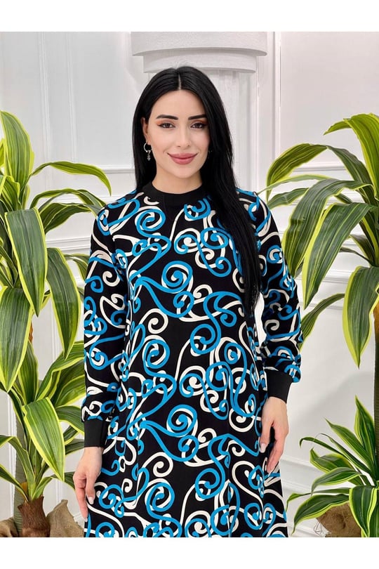 Yaka Kol Ribana Spor Elbise 180-Mavi