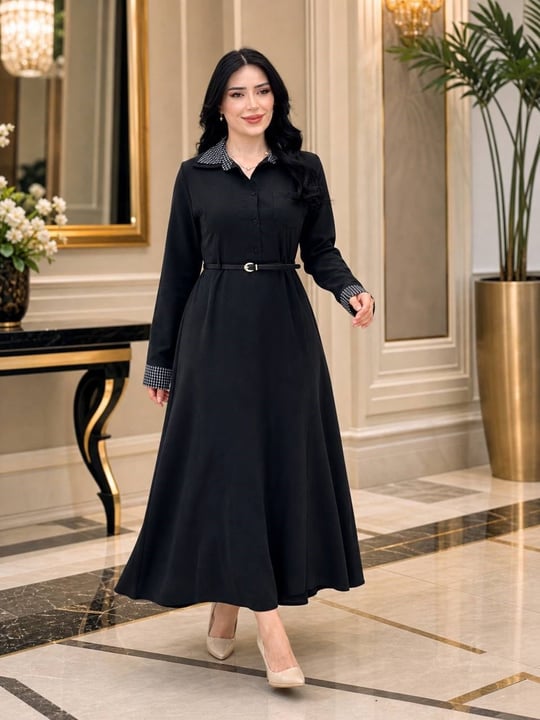 Yaka Manşet Desen Cepli Spor Elbise 32470 T-26 Siyah