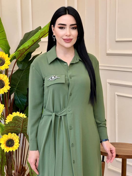 Yan Bağlama Düğmeli Elbise 12504 tk-24 Haki