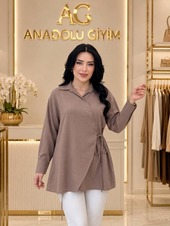 Yan Bağlama Spor Gömlek 8229 T-26 Vizon