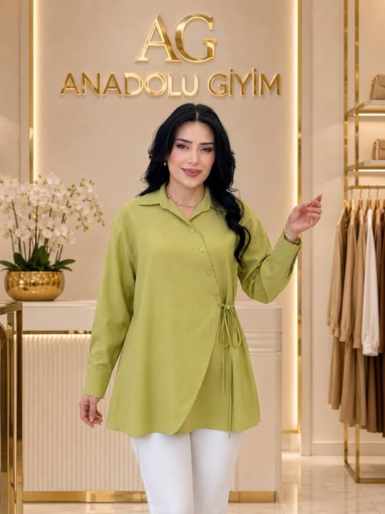 Yan Bağlama Spor Gömlek 8229 T-26 Yağ Yeşili
