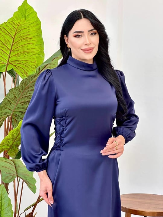Yan Capraz İpli Saten Elbise 4517 Siyah