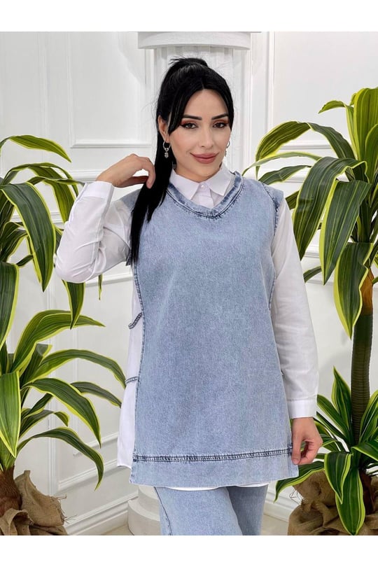 Yan Üç İp Kot Takım 6909-Kot