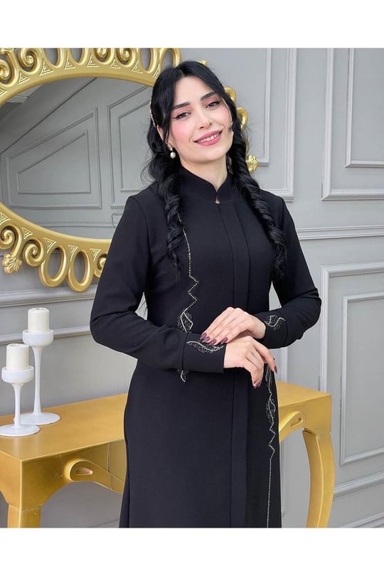 Yaprak Desen Ferace 587-Siyah