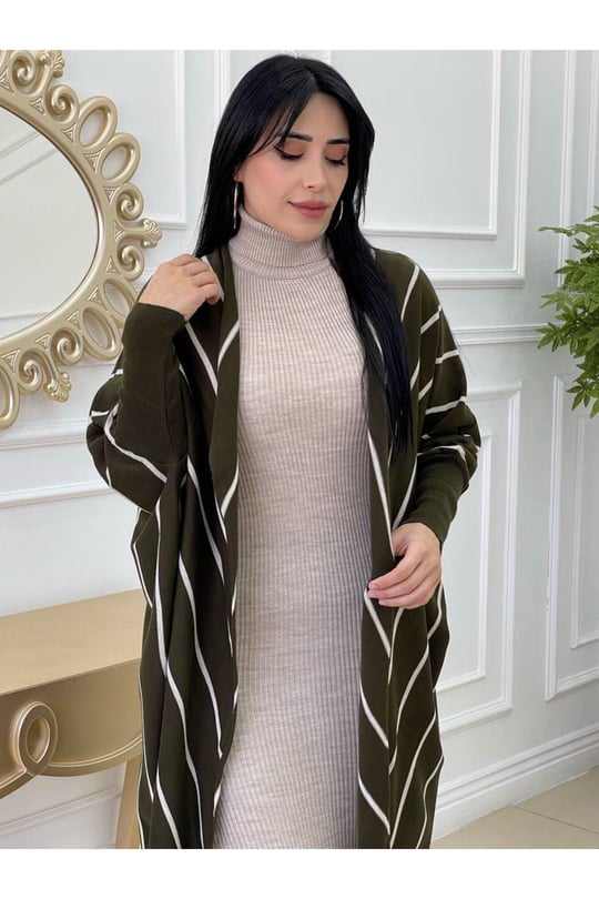 Yarasa Kol Hırkalı Elbise-Haki Bej