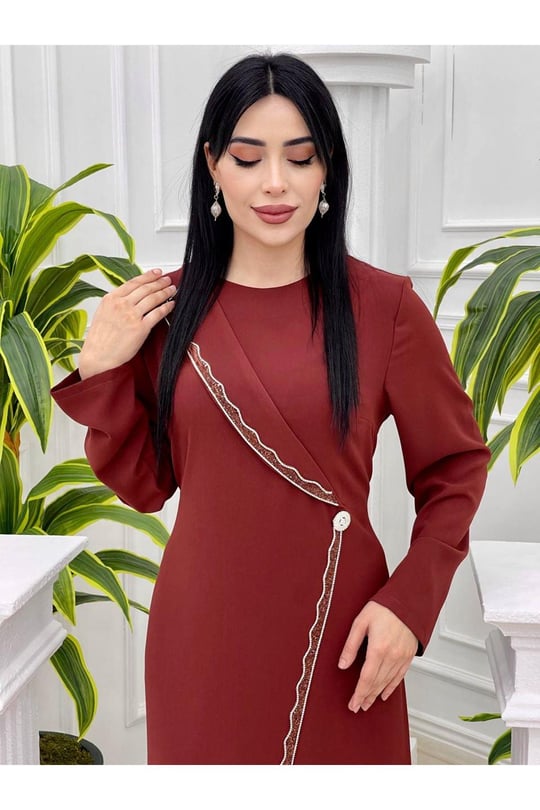 Yarım Ceket Yaka Elbise 5531-Kiremit