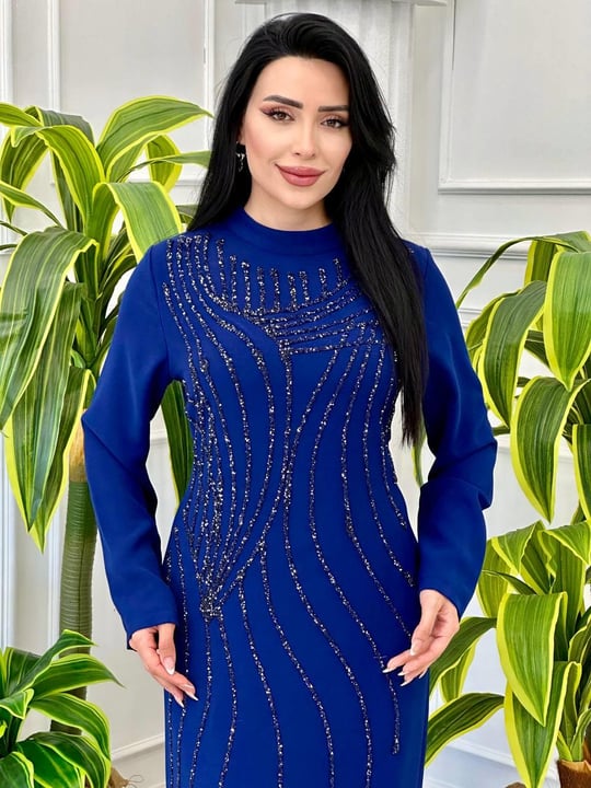 Yoğun İşleme Krep Elbise 934 t-24 Saks
