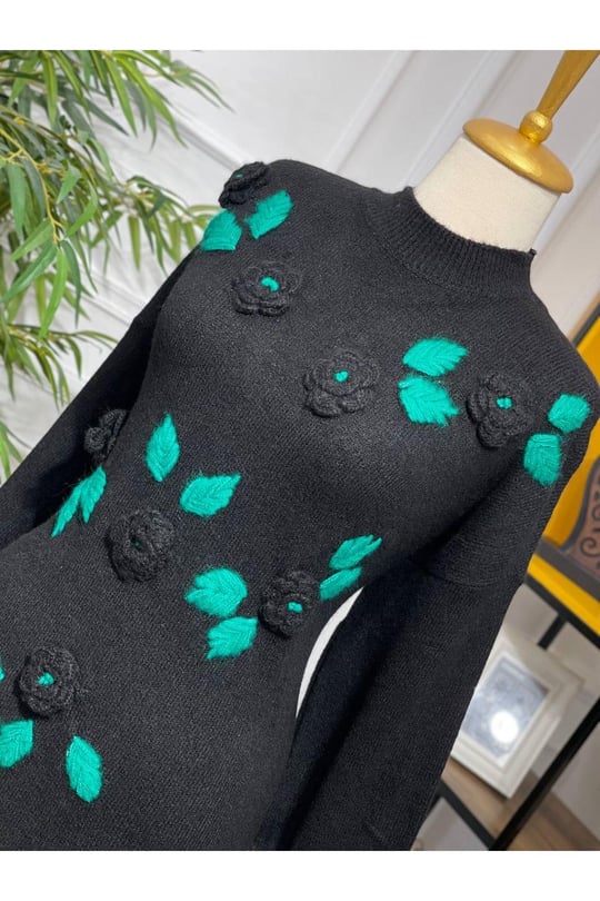 Yumoş Güllü Saloş Tunik 7128-Siyah