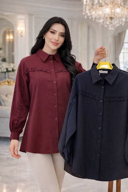 Yumuşak Dokulu FırFırlı Gömlek 260126 T-26 Bordo