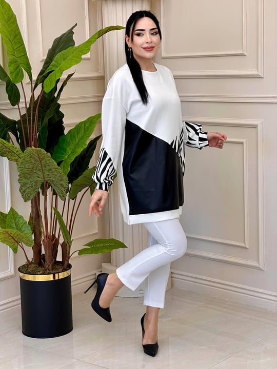 Zebra Deri Blok Sweat 170003 t-24 Beyaz