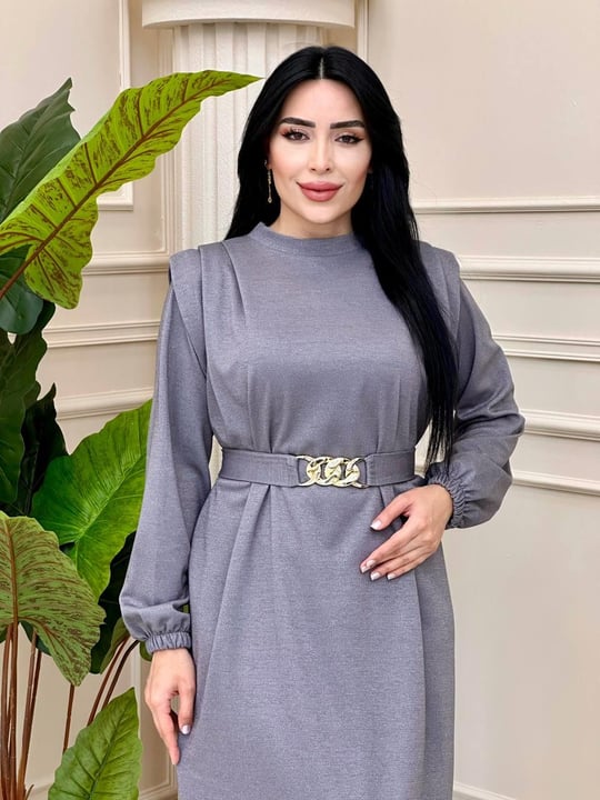 Zincir Kemer Yaldızlı Elbise 1472 t-24 Gri