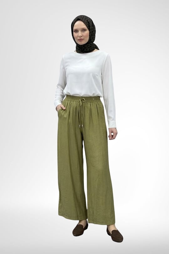 Armine Trend Belden Bağcıklı ve Lastikli Pantolon Küf Yeşili