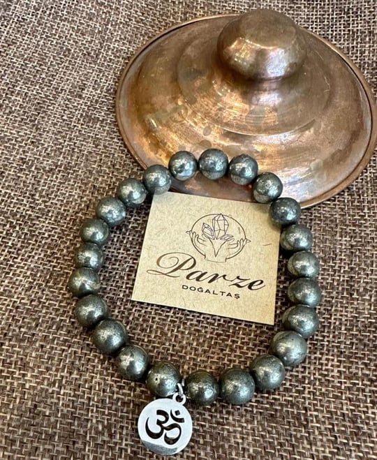 Pirit Doğal Taş Küre Kesim Bileklik 8 mm