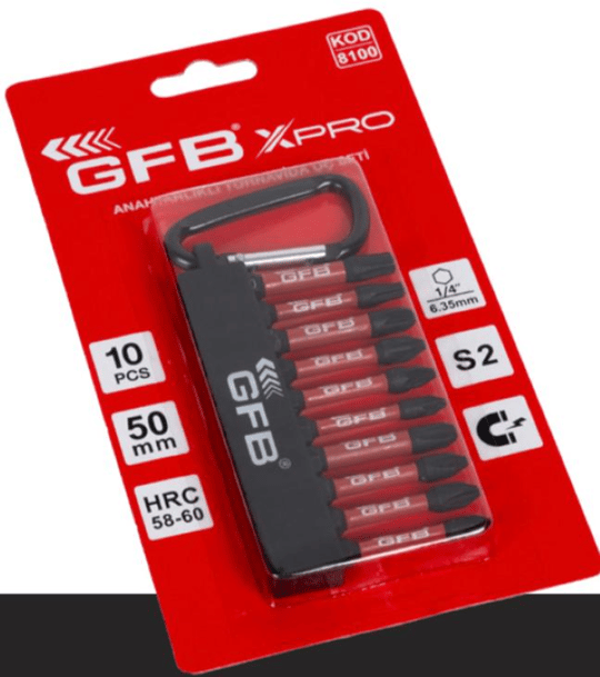 GFB 8100 XPRO 10 PCS Anahtarlıklı Bits Uç Set Siyah