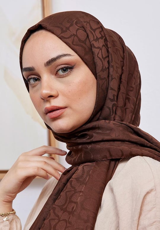 Aura Desen Jakar Şal Acı Kahve