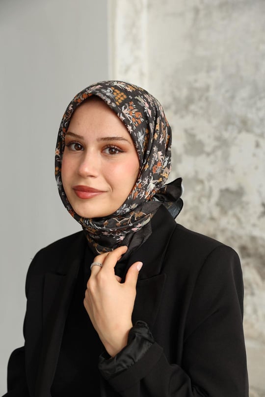 Fiore Desen Bambu Kraş Eşarp Kahve