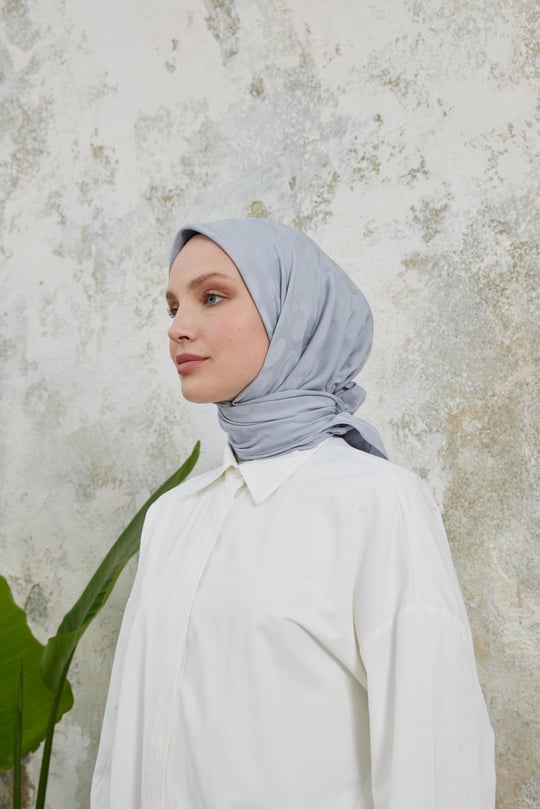 Perla Desen Jakar Eşarp Gümüş Gri