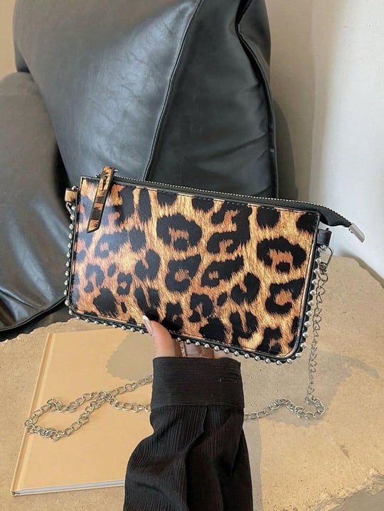Viral Kadın Leopar Zımbalı Çapraz Askılı Cüzdan Çanta