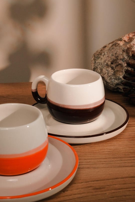 El Yapımı Seramik 2'li Türk Kahvesi Fincan Seti | 100 ml | Seramik | 4 Parça