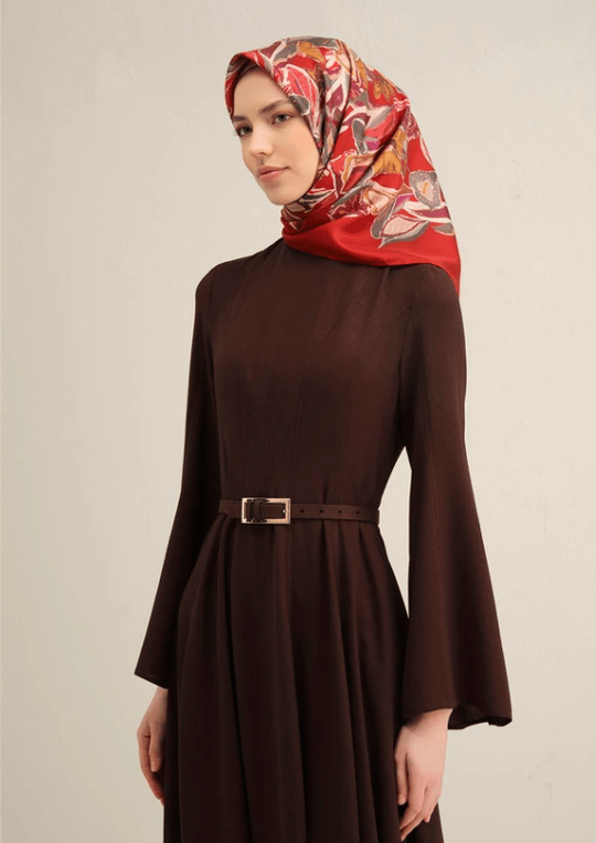 Armine Sura İpek Eşarp 9332-85 Kırmızı Karışık Desen Renk:Kırmızı