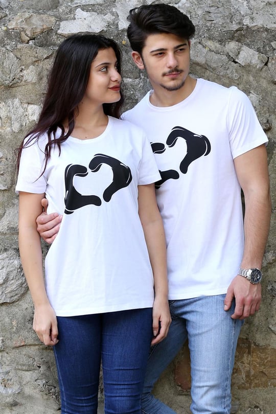 Kalp İşaretli Beyaz Sevgili Tişörtleri giygit.com | Bay ve Bayan Giyim ve  Sevgili Kombinleri