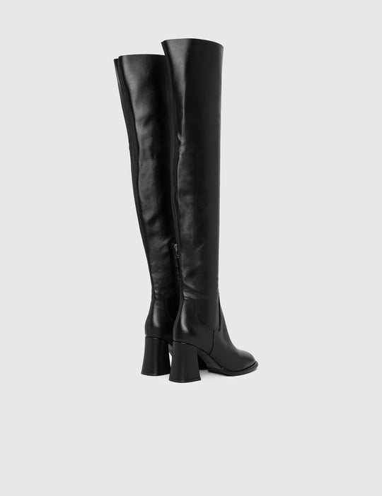 Bidjo Black Stretch Leather Women's Heeled High Boot - İLVİ