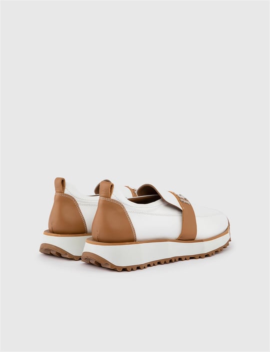 Chur White-Saddle Brown Leather Women's Sneaker - İLVİ