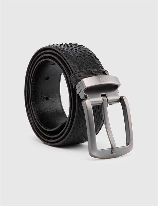 Gijon Black Snake Leather Men's Belt - İLVİ