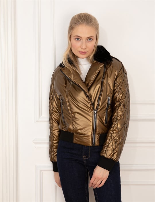 Huesca Bronze Women's Bomber Jacket - İLVİ